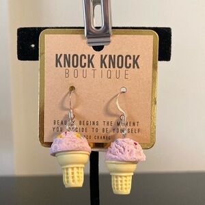 Knock Knock Ice Cream Cone Earrings - Pink and Cream